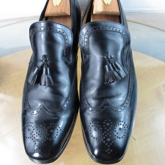 Nettleton Vintage Loafers Black Leather Wing Tip Tasseled Shoes Size 13 AA - Picture 2 of 9